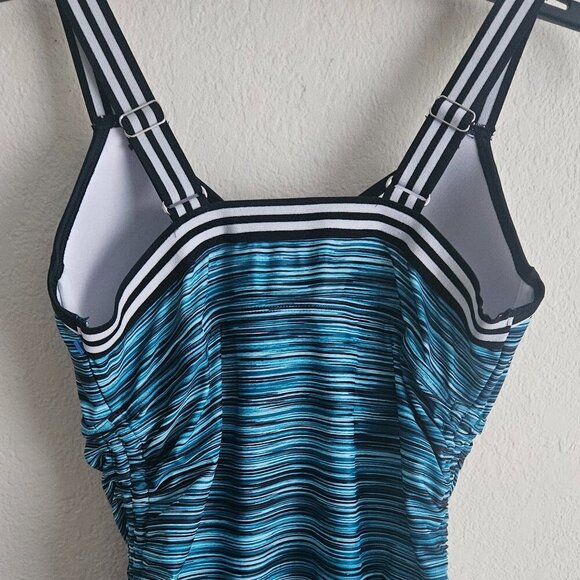 Free Country NWOT Black Striped Tankini Swimsuit Top Adjustable Strap Sides M - Picture 5 of 5